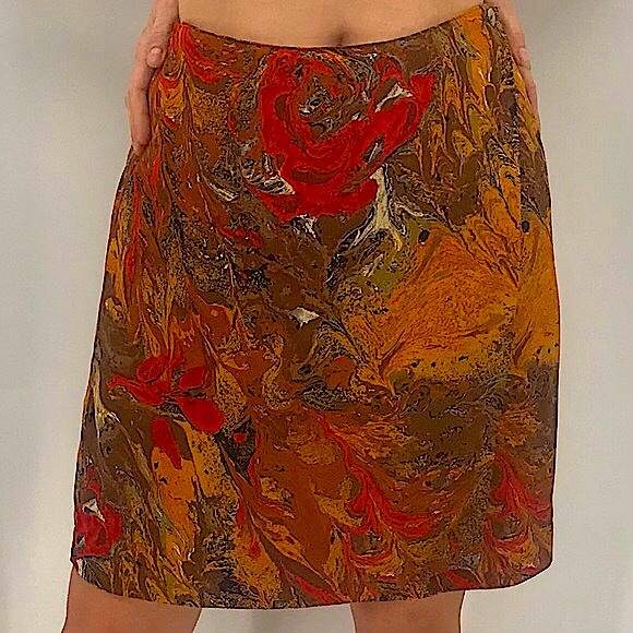 Vintage Dresses & Skirts - Vintage 90’s Artsy Abstract Watercolor Brushstrokes Rayon High Rise Wrap Skirt